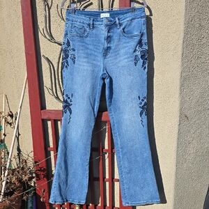 Blue Artemis Boot Cut Jeans with Floral Embroidry Design